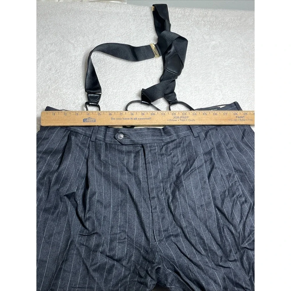 Jos. A. Banks Mens 38/30 Black Pin Striped Cuffed Cashmere Suspender Dress Pants